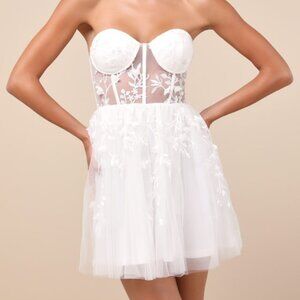 Lulus Marvelously Lovely White Tulle Embroidered Strapless Mini Dress - Size S